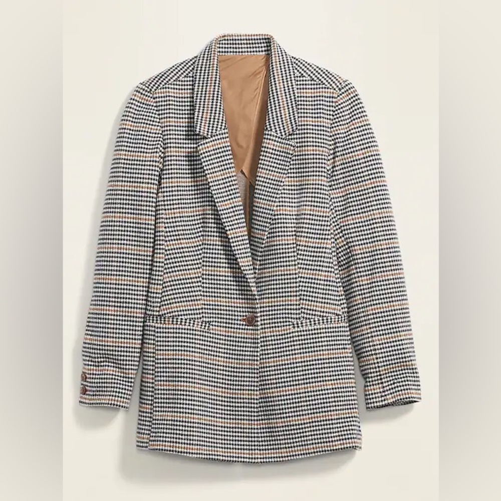 Old Navy Oversized Patterned Blazer Houndstooth Plaid Size XS Extra Small - Picture 2 of 9